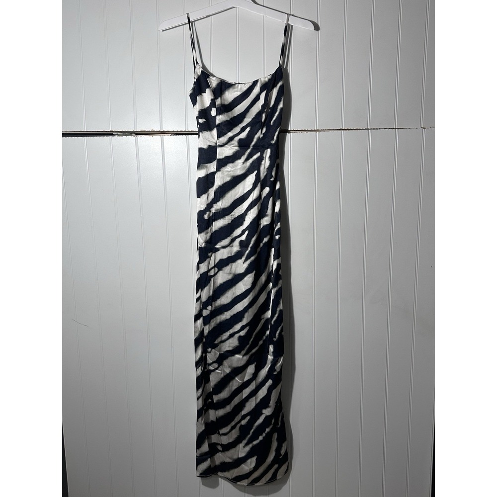 White Fox Boutique Zebra Print Maxi Dress XXS Black White Lace Up Back Satin - Picture 1 of 9